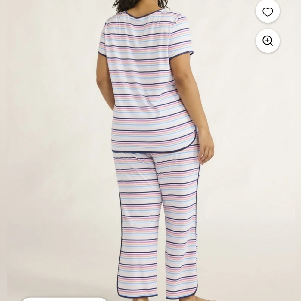 Joyspun Womens Sleep Tee and Pants Pajama Set 2-Piece Sz 2x Stripes Lightweight - Picture 2 of 3